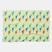 Farbenfrohe Dinosaurier-Muster auf grün Geschirrtuch (Horizontal)
