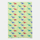 Farbenfrohe Dinosaurier-Muster auf grün Geschirrtuch (Vertikal)