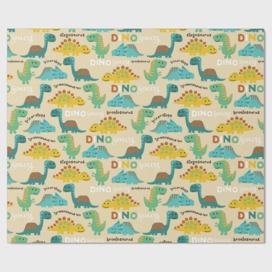 Farbenfrohe Dinosaurier Muster Geschenkpapier (Flach)