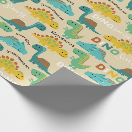 Farbenfrohe Dinosaurier Muster Geschenkpapier (Ecke)