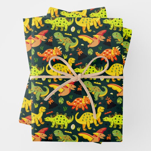 Farbenfrohe Dinosaurier Muster Geschenkpapier Set (Beispiel)
