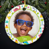 Farbenfrohe Dinosaurier Muster Kid Name Foto Weihn Keramik Ornament