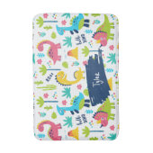 Farbenfrohe Dinosaurier Muster mit Kindername Bade Badematte (Vorderseite Vertikal)