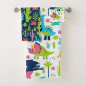 Farbenfrohe Dinosaurier Muster mit Kindername Bade Badhandtuch Set (Insitu)