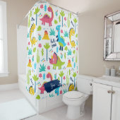 Farbenfrohe Dinosaurier Muster mit Kindername Bade Duschvorhang (Beispiel)