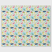 Farbenfrohe Dinosaurier-Muster mit Kindernamen Geb Geschenkpapier (Flach)