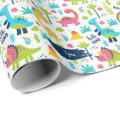 Farbenfrohe Dinosaurier-Muster mit Kindernamen Geb Geschenkpapier (Rolleneckpunkt)