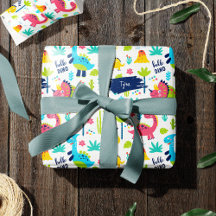 Farbenfrohe Dinosaurier-Muster mit Kindernamen Geb