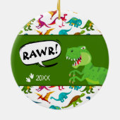 Farbenfrohe Dinosaurier Muster mit Namen T-Rex Wei Keramik Ornament (Hinten)