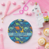 Farbenfrohe Dinosaurier-Muster zum Personalisieren Pappteller (Party)