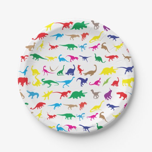 Farbenfrohe Dinosaurier Pappteller (Vorderseite)