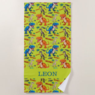 Farbenfrohe Dinosaurier Roaring Pattern Individuel Strandtuch
