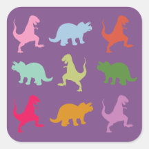 Farbenfrohe Dinosaurier Square Sticker, glänzend