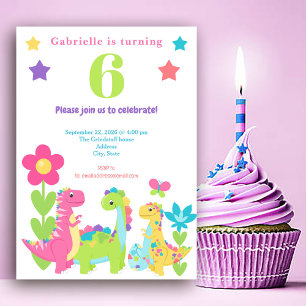 Farbenfrohe Dinosaurier Sweet Birthday Einladung