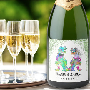 Farbenfrohe Dinosaurier-Themen-Hochzeit individuel Schaumweinetikett
