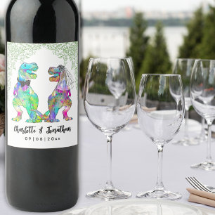 Farbenfrohe Dinosaurier-Themen-Hochzeit individuel Weinetikett