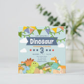 Farbenfrohe Dinosaurier-Themenwoche 3. Geburtstag Einladung (Stehend Vorderseite)