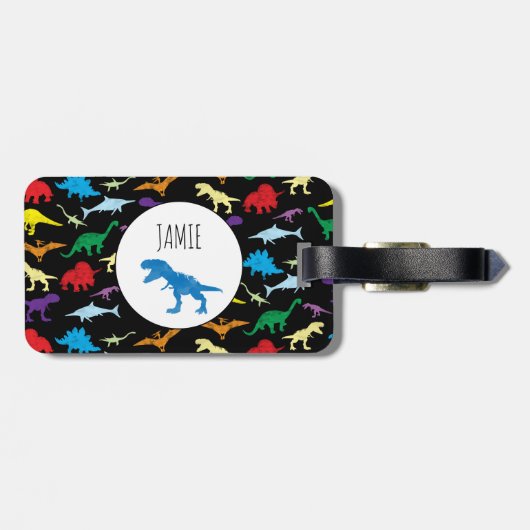 Farbenfrohe Dinosaurier Wasserfarbe Kindermuster Gepäckanhänger (Rückseite horizontal)