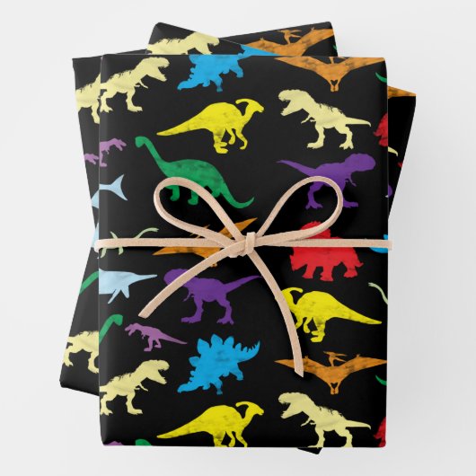 Farbenfrohe Dinosaurier Wasserfarbe Kindermuster Geschenkpapier Set (Beispiel)