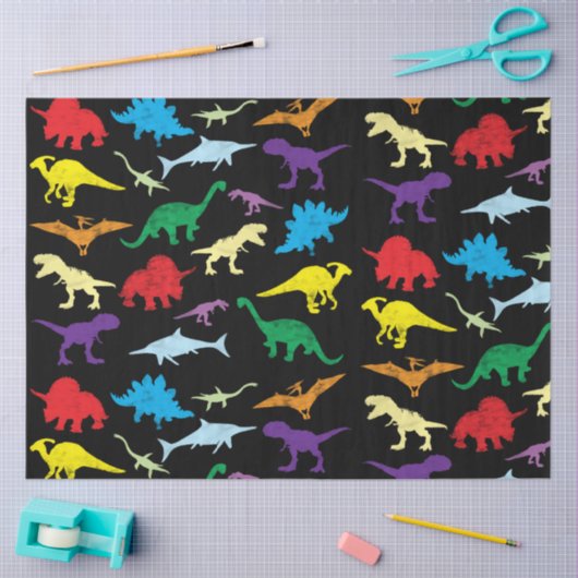 Farbenfrohe Dinosaurier Wasserfarbe Kindermuster Seidenpapier (Basteln)