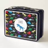 Farbenfrohe Dinosaurier Wasserfarbe Kinderschule Metall Brotdose (Rückseite)