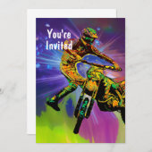 Farbenfrohe Dirt Bike Rider im kosmischen Raum Einladung (Vorne/Hinten)