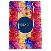 Farbenfrohe Disco Glitzer geometrische Muster Mittlere Geschenktüte (Rückseite)