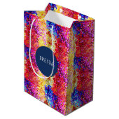 Farbenfrohe Disco Glitzer geometrische Muster Mittlere Geschenktüte (Rückseite Schrägansicht)