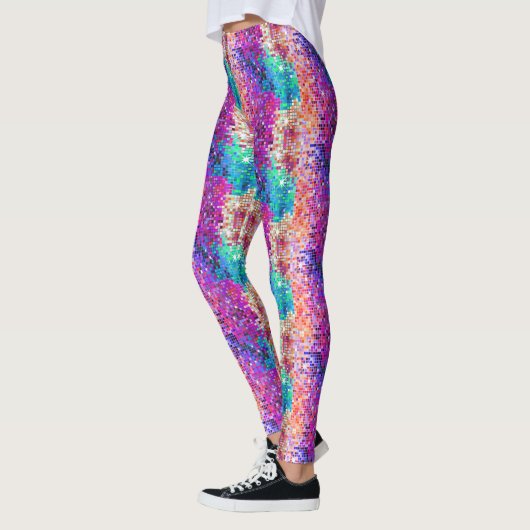 Farbenfrohe Disco Imitate Glitzer Leggings (Links)