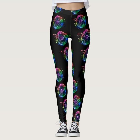 Farbenfrohe Diskothek Ball Printing auf schwarzen  Leggings (Vorderseite)
