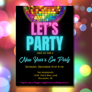 Farbenfrohe Diskothek New Year's Eve Party Einladung