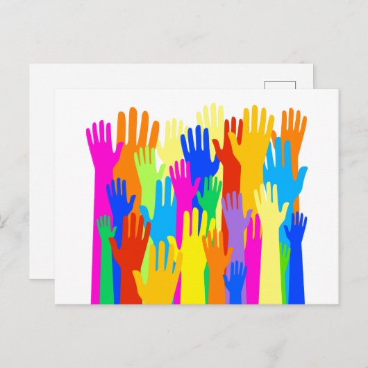Farbenfrohe Diverse Group Community of Raised Hand Postkarte (Vorne/Hinten)