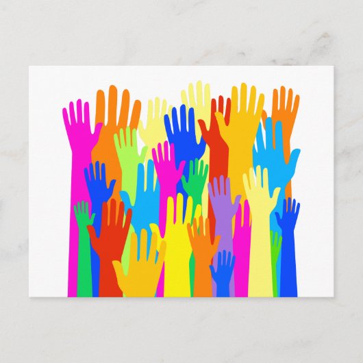 Farbenfrohe Diverse Group Community of Raised Hand Postkarte (Vorderseite)