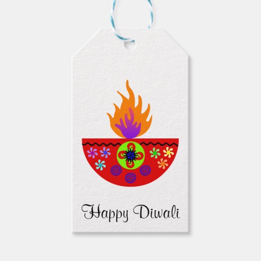 Farbenfrohe Diwali Lamp Diya Geschenkanhänger (Vorderseite)