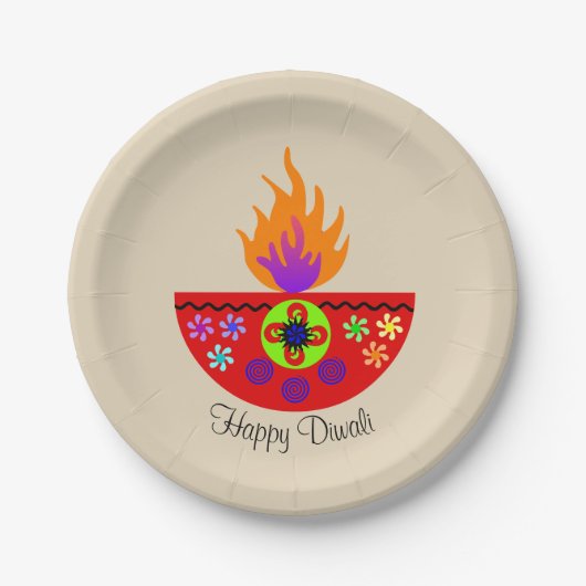 Farbenfrohe Diwali Lamp Diya Pappteller (Vorderseite)