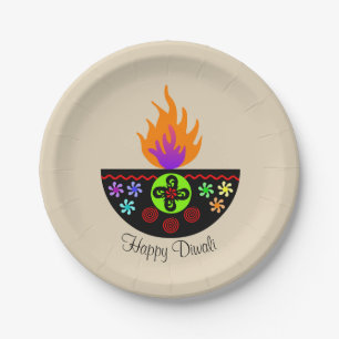 Farbenfrohe Diwali Lamp Diya Pappteller