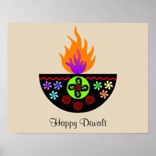 Farbenfrohe Diwali Lamp Diya Poster