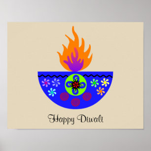 Farbenfrohe Diwali Lamp Diya Poster