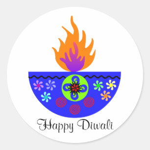 Farbenfrohe Diwali Lamp Diya Runder Aufkleber