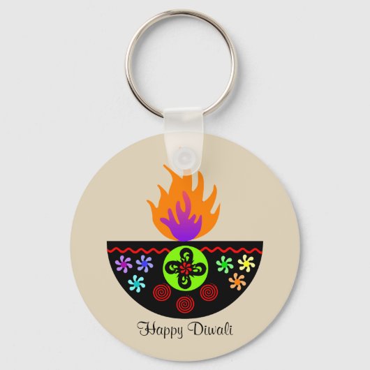 Farbenfrohe Diwali Lamp Diya Schlüsselanhänger (Vorderseite)