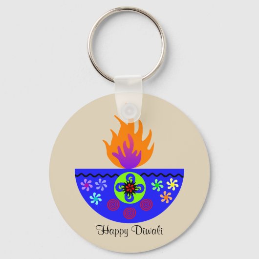 Farbenfrohe Diwali Lamp Diya Schlüsselanhänger (Vorderseite)