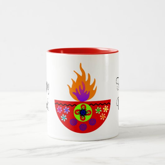 Farbenfrohe Diwali Lamp Diya Zweifarbige Tasse (Mittel)