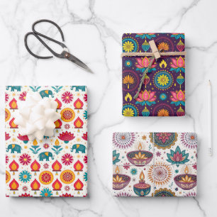 Farbenfrohe Diwali Muster Geschenkpapier Set