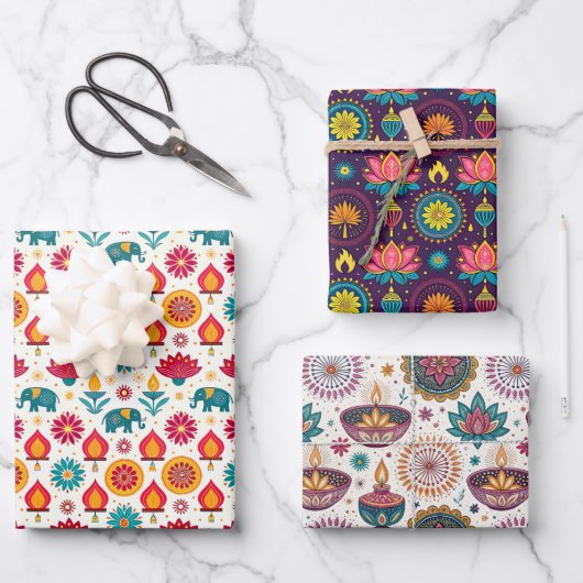 Farbenfrohe Diwali Muster Geschenkpapier Set (Vorderseite)