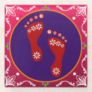 Farbenfrohe Diwali Rangoli mit Footprint Glasuntersetzer