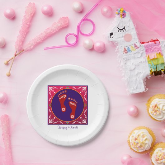 Farbenfrohe Diwali Rangoli mit Footprint Pappteller (Party)