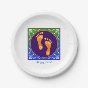 Farbenfrohe Diwali Rangoli mit Footprint Pappteller