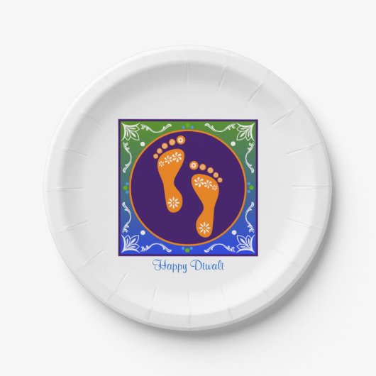 Farbenfrohe Diwali Rangoli mit Footprint Pappteller (Vorderseite)
