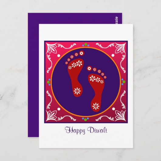 Farbenfrohe Diwali Rangoli mit Footprint Postkarte (Vorne/Hinten)