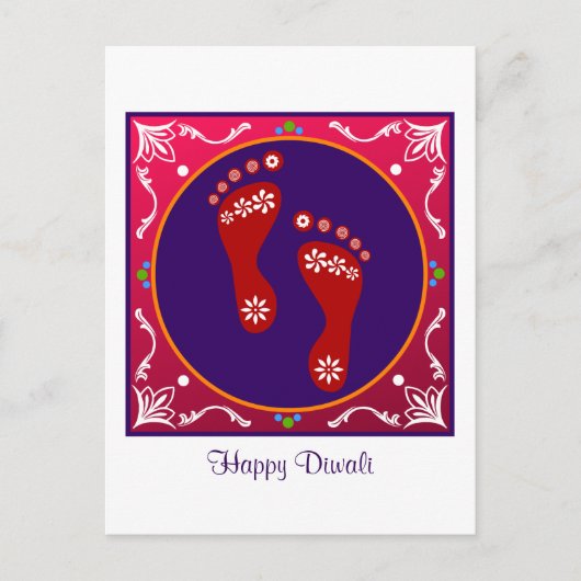 Farbenfrohe Diwali Rangoli mit Footprint Postkarte (Vorderseite)